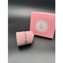 Alsem Gümüş Renk Ayarlanabilir Işıltılı Üçlü Yuvarlak Taşlı Toplu Zincir Bileklik , Zirkin Taşlı Bileklik