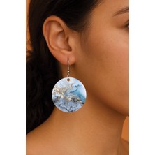 Nurdic Kadın Küpe Desenli Stilist Kancalı 3.5X5CM Yuvarlak Şeffaf Küpe Antic Marble