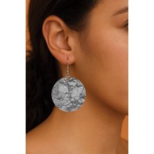 Nurdic Kadın Küpe Desenli Stilist Kancalı 3.5X5CM Yuvarlak Şeffaf Küpe Grey Marble