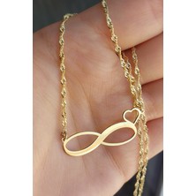 Özgür Takı 925 Ayar Gümüş 24 Ayar Altın Kaplama Kalpli Sonsuzluk Kolye