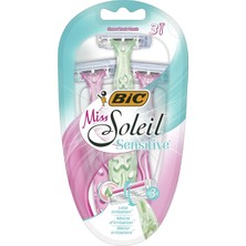 Miss Soleil Sensitive Kadın Tıraş Bıçağı 3'lü Blister (3 Bıçak), Oynar Başlık, Aloe Vera ile Zenginleştirilmiş Kayganlaştırıcı Jel Şerit