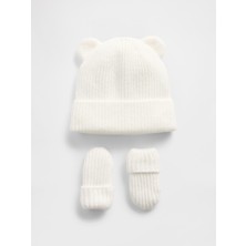 Gap Bebek Beyaz CashSoft Ayı Bere & Eldiven Set