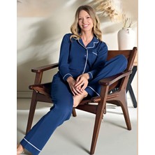 Over Sleep Lacıvert Uzun Kollu Pijama Takımı 3104