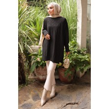 İmaj Butik Siyah Bisiklet Yaka Soğuk İplik Triko Tunik