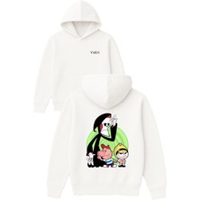 Vsrn Hayalet ve Arkadaşları Tasarım Baskılı Oversize Beyaz Kapüşonlu Sweatshirt