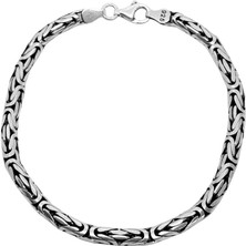 Oya Silver Yuvarlak Kral Gümüş Zincir Erkek Bileklik – 5 mm