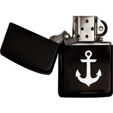 Gift Çapa Tasarımlı Siyah Benzinli Metal Çakmak