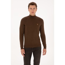 U.S. Polo Assn. Erkek Slim Fit Boğazlı Kahverengi Basic Kazak 50313712-VR029