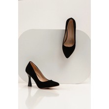 Sevim Ayakkabı Süet Kadın Kadeh Topuklu/siyah Süet Ayakkabı/şık Gece Ayakkabısı / Siyah Ince Topuklu Ayakkabı