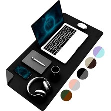 Çift Renk Dikişli Pu Deri Masa Matı 80X40 cm Mousepad, Su Geçirmez Masa Sümeni, Çift Taraflı Kullanım, Dizüstü Bilgisayar/ofis/ev Için, Kaymaz Taban (Siyah ve Koyu Gri)