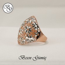 Besen Gümüş Çiçekli Model Bombeli Taşsız Arpaş Kadın Gümüş Yüzük