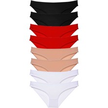 MELENERS 8 Adet Süper Eko Set Likralı Kadın Slip Külot Siyah Kırmızı Ten Beyaz