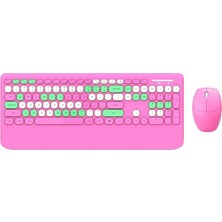 Geezer Kablosuz Klavye Mouse Set 106 Tuşlu Ingilizce Q Notebook Laptop Uyumlu Ev ve Ofis Için Bilek Destekli USB Dongle ile Bağlantı G100 (Pembe)