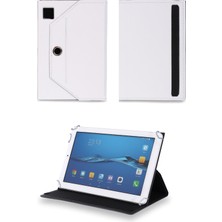 Velvoria Hometech Ultra Tab 8W Plus - 8"  Tablet Uyumlu Standlı Üniversal Kapaklı Beyaz Tablet Kılıfı