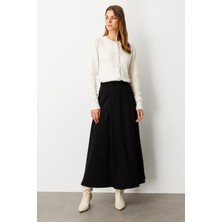 Accort Cep Detaylı Uzun Modal Etek-Siyah