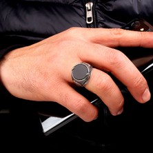 Takı925 925 Ayar Gümüş Onix Taşlı Kartal Motifli Erkek Yüzük