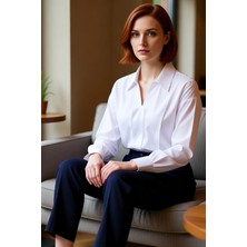 FRM Limited Edition Kadın Bluzu Nervür Detaylı Oversize Gömlek Yaka Dokuma Üst Kaliteli Şık Rahat