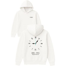 Vsrn 10 Kasım Saygıyla Anıyoruz Tasarım Baskılı Oversize Beyaz Kapüşonlu Sweatshirt