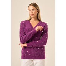 Ftz Women Kadın Inci Detaylı Kazak  Mor 25057