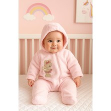 Milays 3-12 Ay  Sevimli Hayvan Nakış Işlemeli Kapşonlu Fermuarlı Ekstra Yumuşak Welsoft Kuzu Tulum