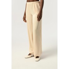 Orfeonegro Kadın Beli Lastikli Bol Paça Düz Renk Viskon Kumaş Pantolon