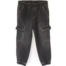 DobaKids Kargo Cep Erkek Bebek Jogger Denim Pantolon Siyah Erkek Bebek Kot Pantolon
