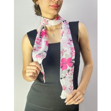 Gönülden Tasarım Şifon Pembe Çiçekli Kadın Fular Boyun Bağı 140X18 cm