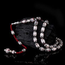 Takı925 925 Ayar Gümüş Kapsül Kesim Kırmızı Siyah Beyaz Mineli Tesbih