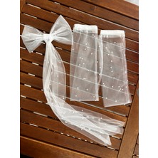 Bba New Trend 2 Li Set Parmaksız Gelin Eldiveni Inci Boncuklu Eldiven Kolluk,incili Fiyonk Bağ,duvak Seti