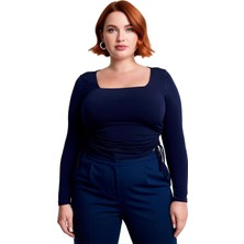 Ersefa Kadınlar Için Şık Kare Yaka Büzgülü Yan Detaylı Örme Üst Kaliteli Şık Rahat Modern Zarif Günlük