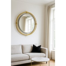 Wallover Design Siesta Exclusive Gold Çift Katmanlı Çift Çemberli Kablosuz Pilli Ledli Duvar Aynası (65X65) Mobilya