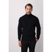 İGS Siyah Standart Fit Dar Kalıp Yarım Balıkçı  Düz  Triko