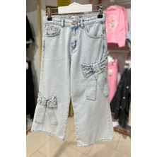 Jena by Miniks Jena Fiyonklu Taşlı Kız Pantolon - Mavi