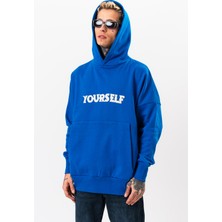 Denim Republic Erkek Mavi Oversize Sweatshirt Yazılı Kapüşonlu