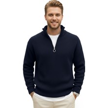 DeepSEA Erkek Lacivert Yarım Fermuarlı Oversize Kesim Triko Kazak – Yumuşak Dokulu Örgü Kazak 2608511