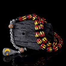 Takı925 925 Ayar Gümüş Püsküllü Sarı Krımızı Renk Mineli Ateş Kehribar Tesbih