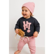 Dinamik çocuk Hi Kabartma Baskılı Bereli 3lü Takım Mevsimlik Oversize (Geniş Kalıp) Erkek/kız Bebek Takım Aylık