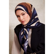 Lêvi D'or Lacivert Kalın Çizgili Twill İpek Eşarp