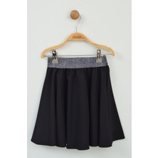 Bebbiş 23 Nisan Özel Beli Simli Lastikli Volanlı Siyah Etek (5-14 Yaş)