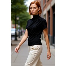 PayBuy Fitted Dik Yaka Kısa Kollu Esnek Örme Bluz Yazlık Günlük Seçkin Malzeme Uzun Ömürlü