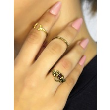 Esha Store Doğal Taşlı 3'lü Garnet (Lal) Doğal Taşlı Antik Modelli Kadın Ayarlanabilir Yüzük Seti EUY86