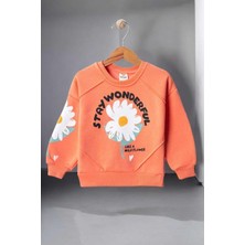 Dinamik çocuk Papatya Baskılı Kız Çocuk 3iplik Şardonlu Kalın Sweatshirt Tek Üst Kışlık Eşofman 1-2-3-4yaş