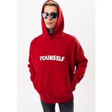 Denim Republic Erkek Kırmızı Oversize Sweatshirt Yazılı Kapüşonlu