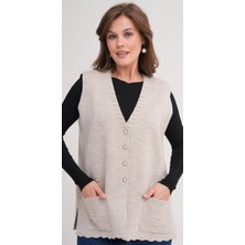 Fresh Moda Kadın Anne Büyük Beden Triko Düz Model Yelek
