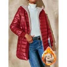 Tua Moda Kadın Uzun Kollu Kapşonlu Cep Detaylı Fermuarlı Orta Boy Mont