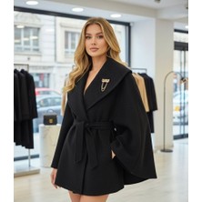 M&Ç Boutique Kadın Şık Geniş Yaka Kloş Kesim Kaşe Kaban