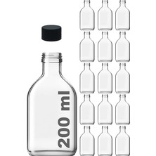 Cold Brew Yassı Şeffaf 200 ml Siyah Plastik Kapaklı Boş Cam Şişe 15 Adet (Soğuk Kahve)