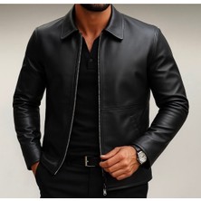 Baselco Premium Slim Fit Fermuarlı Basic Deri Ceket