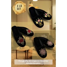 Sermoda 3’lü Paket Kadın Kışlık Terlik Günlük Ev Terliği Misafir Çeyiz Bohça Gelin 3lü Terlik Seti