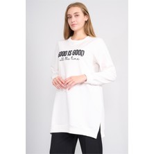 Miya Mira Modest 8806 Kadın Bisiklet Yaka 2 Iplik Oversize Tunik Krem